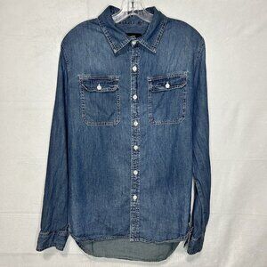 Rue 21 Denim Button-Down Collared Western Shirt Flap Pockets Sz L